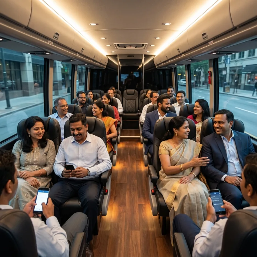 Passengers on a CitySetu shuttle